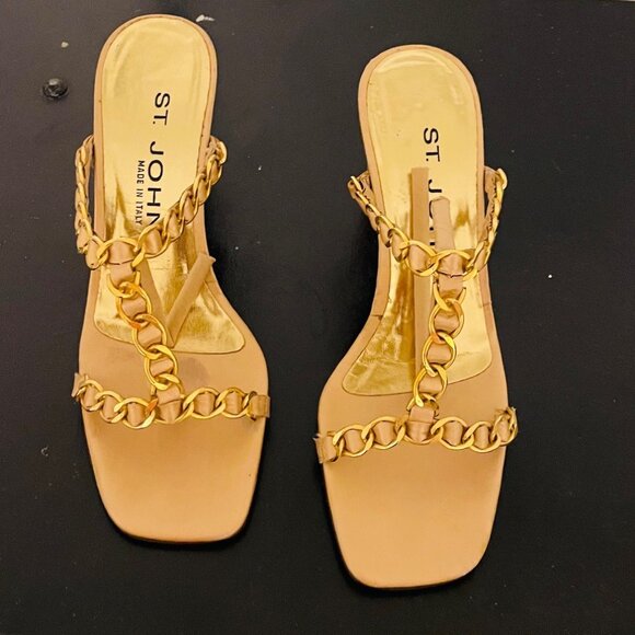 ST. JOHN, Gold Chain, Slip-On Sandal, Heels, Size 5.5 - Picture 5 of 6